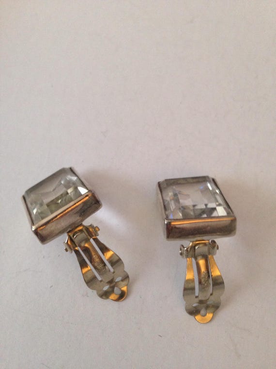 Vintage Sterling Silver Rock Crystal Clip Earrings by TURE DESIGNS View 4