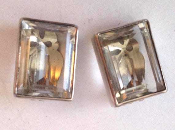 Vintage Sterling Silver Rock Crystal Clip Earrings by TURE DESIGNS