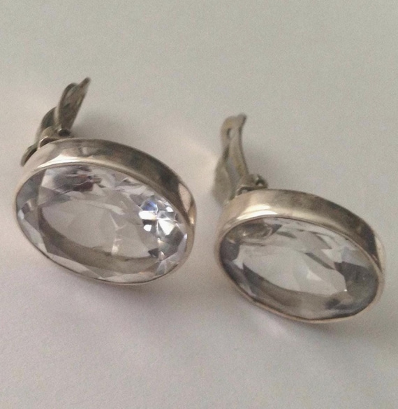 Vintage Sterling Silver Rock Crystal Clip Earrings by TURE DESIGNS