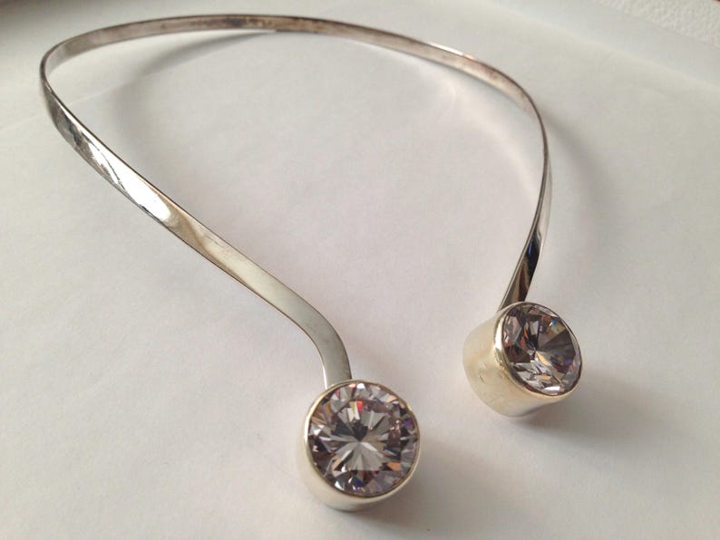 Interlocking Vintage Sterling Silver Collar Necklace: 16mm Cubic ...
