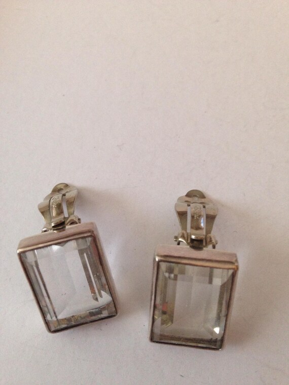 Vintage Sterling Silver Rock Crystal Clip Earrings by TURE DESIGNS View 3
