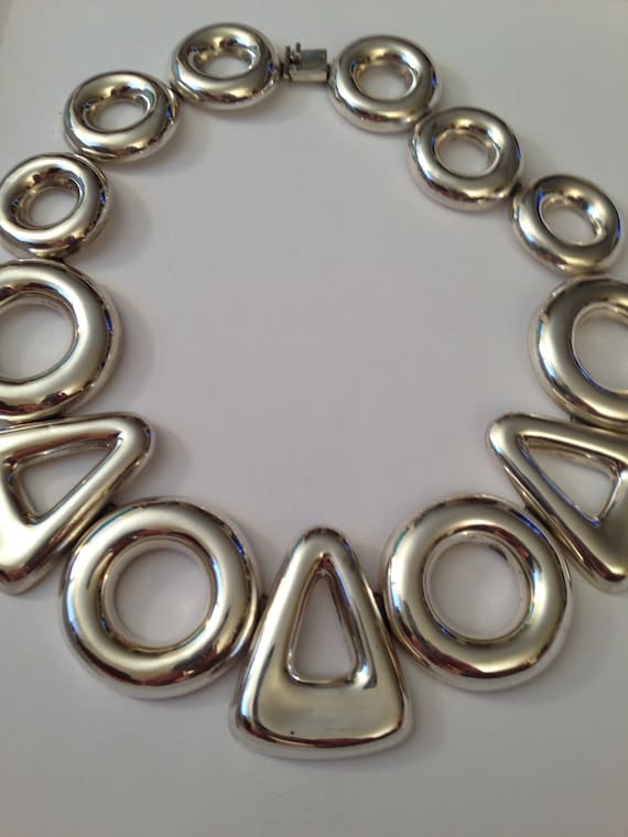 Vintage Sterling Silver Statement Collar Necklace… - image 3