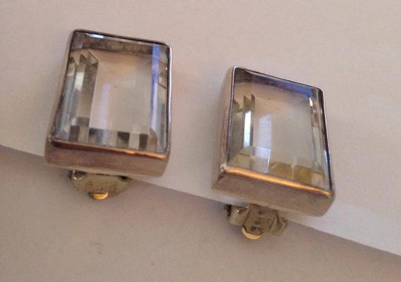 Vintage Sterling Silver Rock Crystal Clip Earrings by TURE DESIGNS View 2