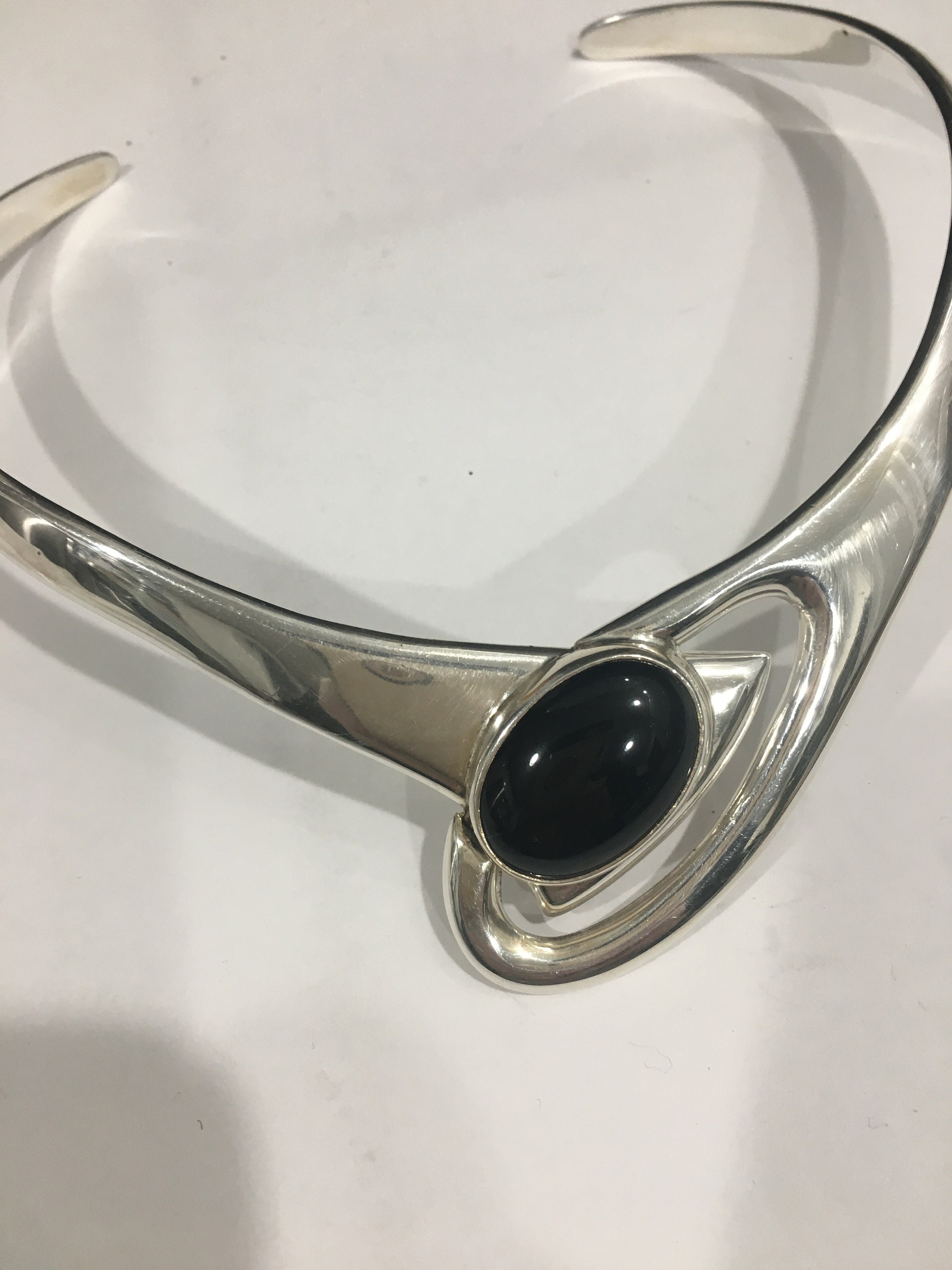 Elegant Vintage Handmade Sterling Silver Modernist Open Work Collar Collier  Open Cuff Necklace Mexico 