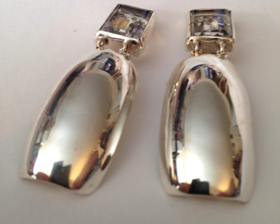 Vintage Sterling Silver Rock Crystal Clip Earrings by TURE DESIGNS
