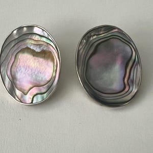 Sterling silver .925 clip earrings with genuine abalone shell by TURE