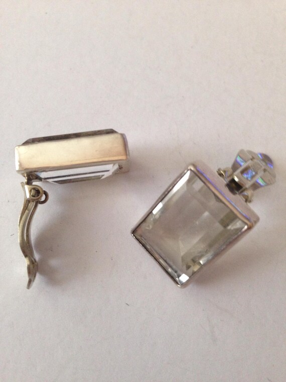Vintage Sterling Silver Rock Crystal Clip Earrings by TURE DESIGNS View 5