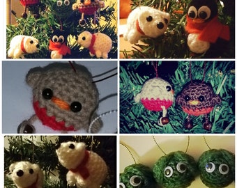 Decoraciones de Navidad, baubles de árbol de ganchillo hechos a mano, pinguinos, osos polares, petirrojos y brotes, diseños únicos y divertidos, regalo de Navidad ideal