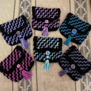 Mosaic crochet purses, small bags, unique design, patterned clutch pouch, handmade in range of colours, tassel finish, ideal gift