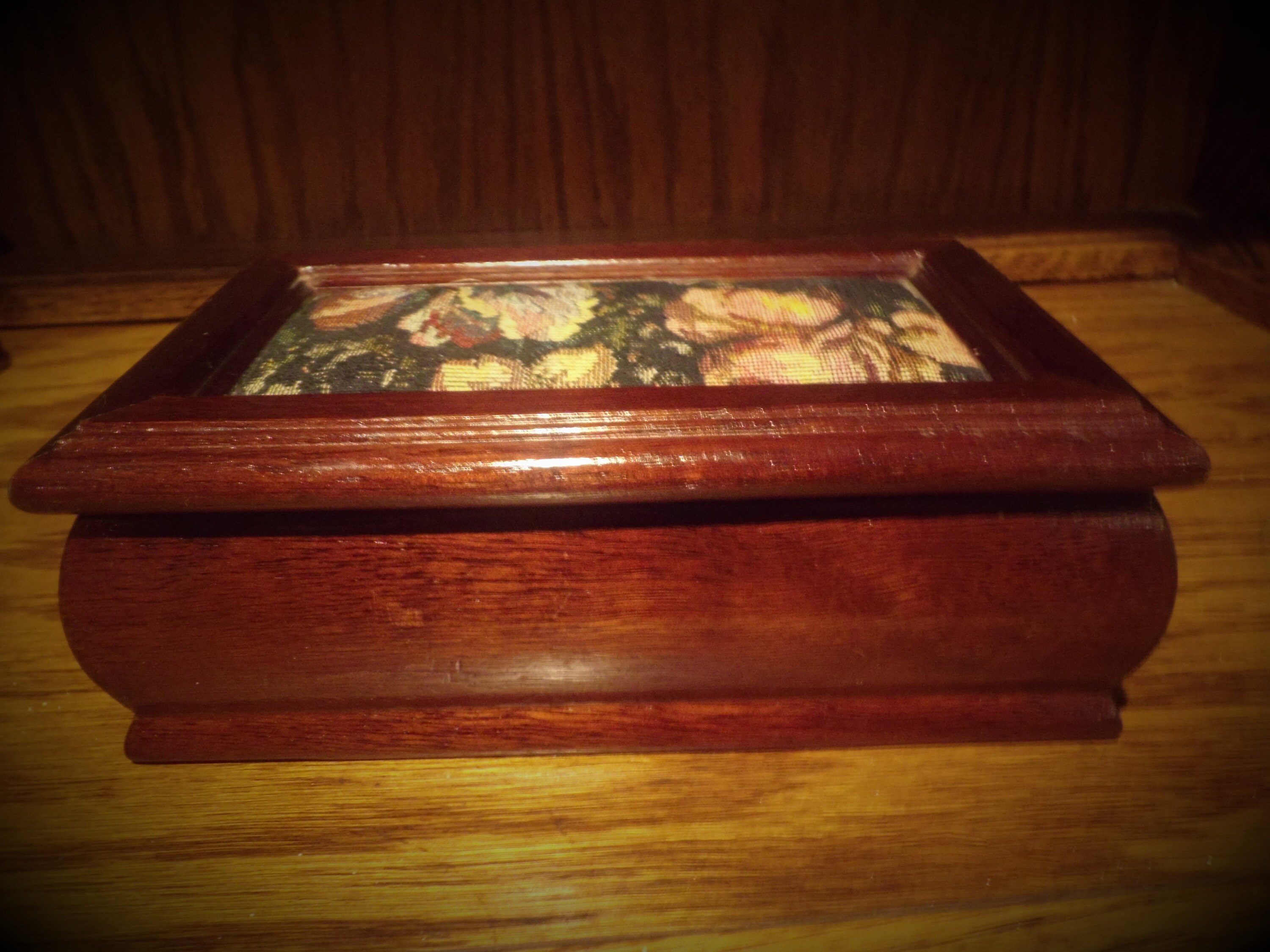 Vintage Tapestry Wooden Jewlrey Box Etsy