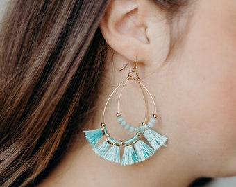 Aqua Blue Tassel Earrings