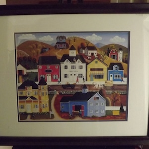 Vintage Print Untitled &quot;Main Street&quot; Signed in plate
