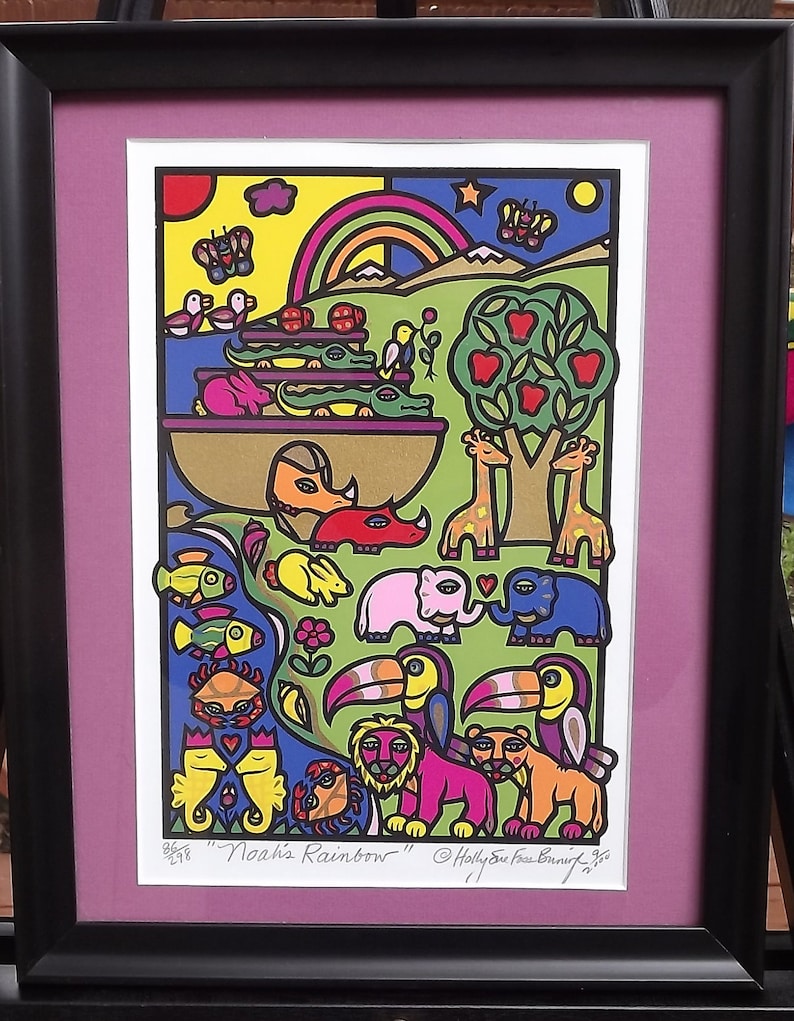Vintage Serigraph "Noah's Rainbow" Signed Holly Sue Foss Buningh Numbered #86/298 image 1