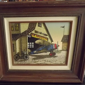 Vintage Serigraph Untitled &quot;Ready to Go&quot; WWI Biplane by H. Hargrove