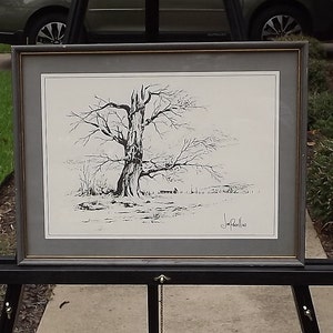 Vintage Original Pen and Ink, &quot;Lonely Oak,&quot; by Jim Powell, 1969