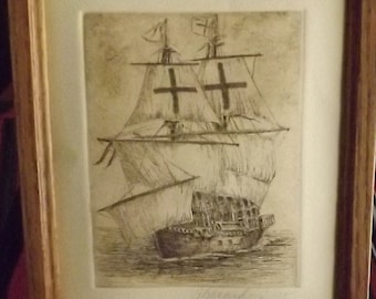 Vintage Etching Signed by Artist, Sal Guardino, dated '75