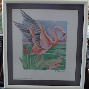 Vintage Lithographic Print, &quot;Flamingo Paradise - Flight,&quot; Signed by Paul Brent, 1990