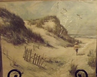 Vintage Litho Print "Day at the Beach" by Adolph Sehring 1975