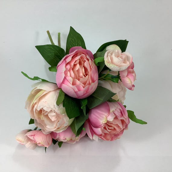Silk Vintage Peony Flowers in Mixed Shades of Pink, tied Bunch, Small Bouquet, silk peony, artificial, faux home decor Arrangement, 32cm