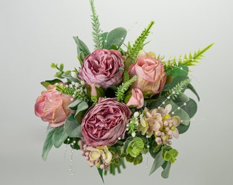 Silk Flowers Wedding Pink Bouquet Bridesmaids Roses Hydrangea Artificial Flowers Wedding Posy