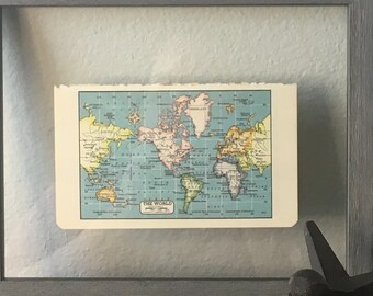 1950’s  World Map- Vintage Atlas