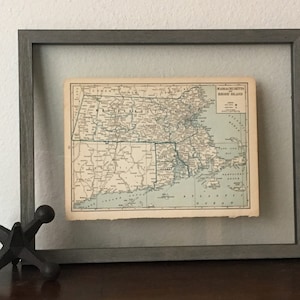 1930's Vintage Karte von Massachusetts und Rhode Island