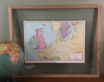 1940’s  North Sea Area during WWII Map- Vintage Atlas