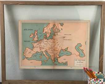 1930’s Europe Air Distances Map- Vintage Atlas