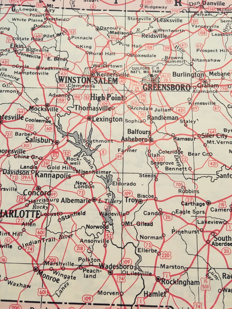 1960s North Carolina State Map Vintage Atlas
