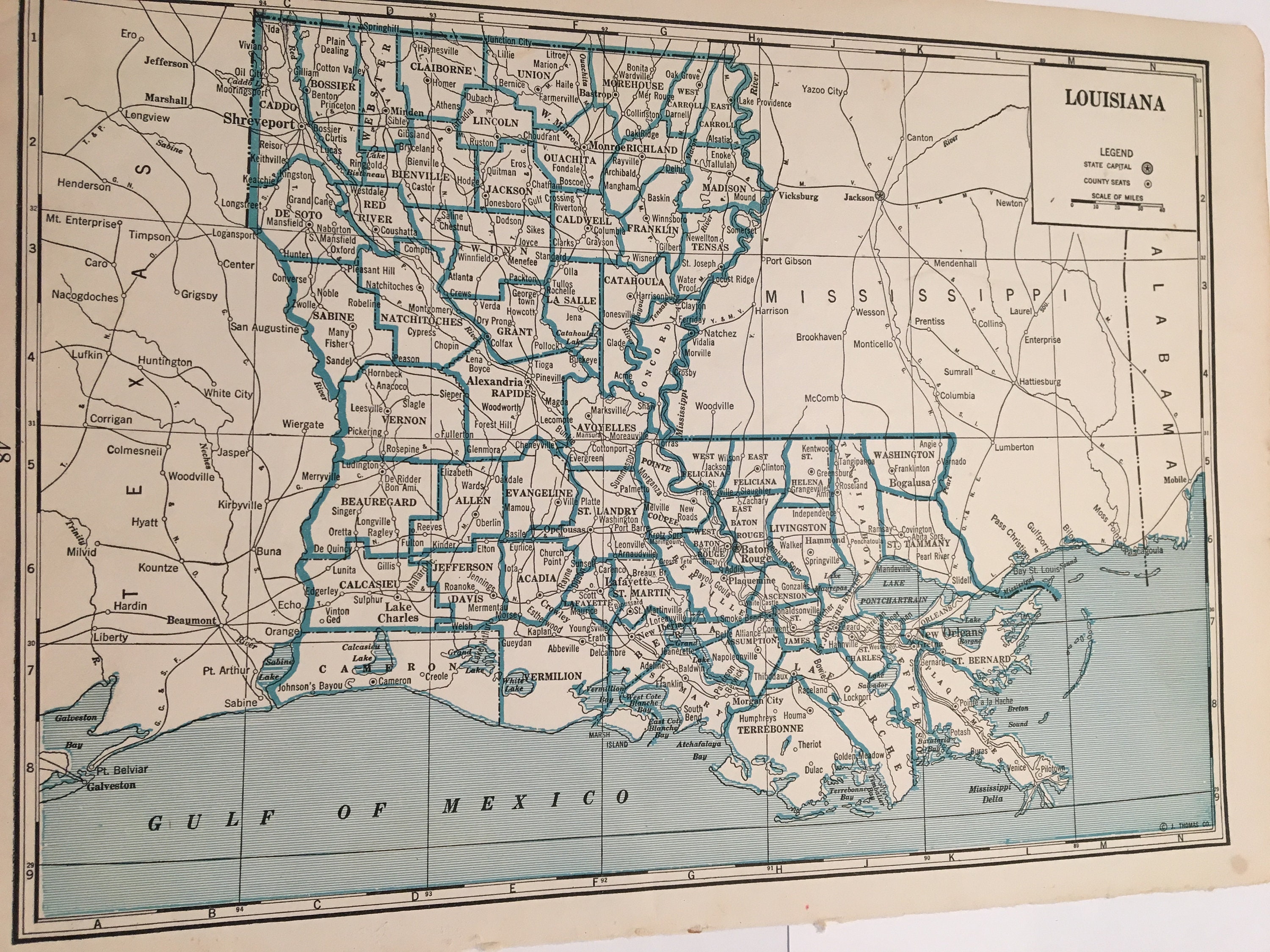 1930s Louisiana Vintage Map United States of America Etsy