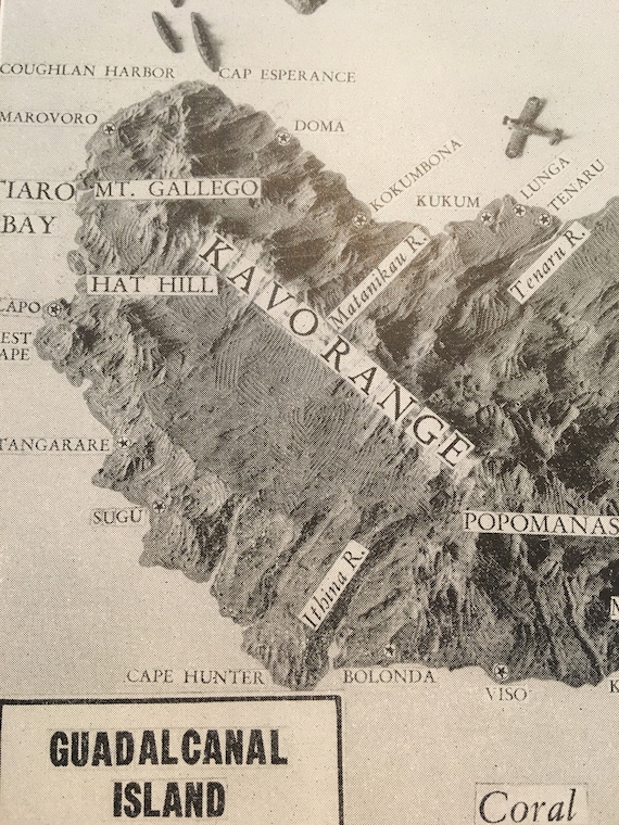 1940's WWII Guadalcanal Island Map- Pacific Theater- Vintage Atlas