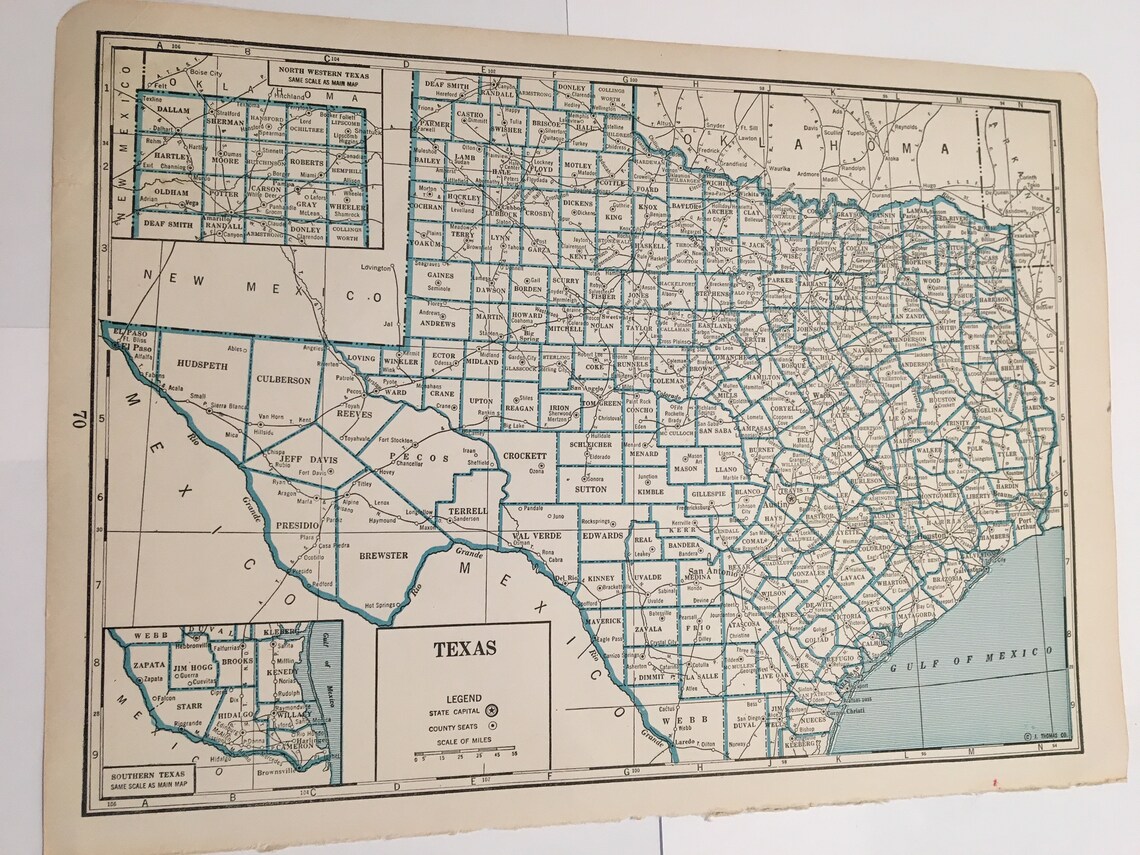 1930s Vintage Texas Map Etsy