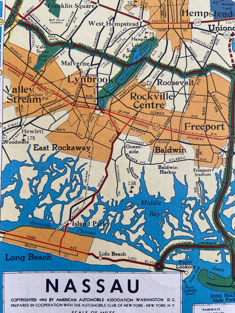 1960s Vintage Long Island Map Nassau New York Vintage Atlas Etsy