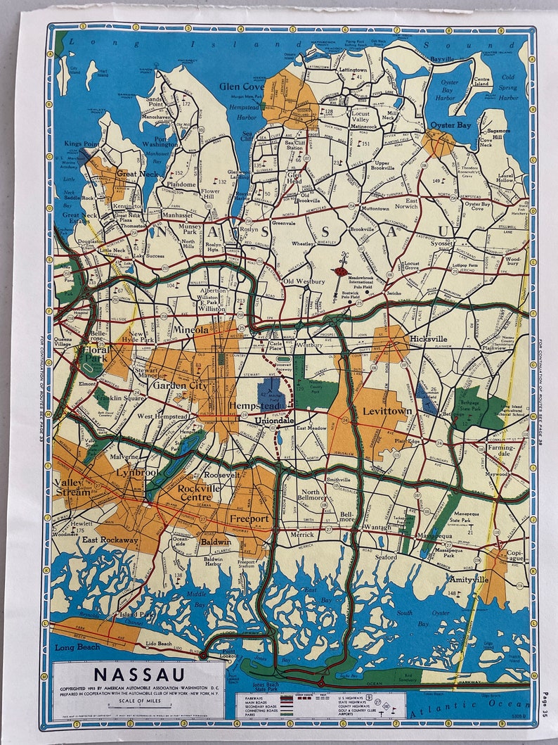 1960s Vintage Long Island Map Nassau New York Vintage Atlas Etsy
