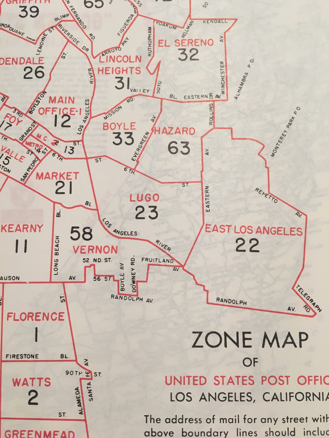 1960s Los Angeles Postal Zone MapLA Vintage Map Vintage Etsy