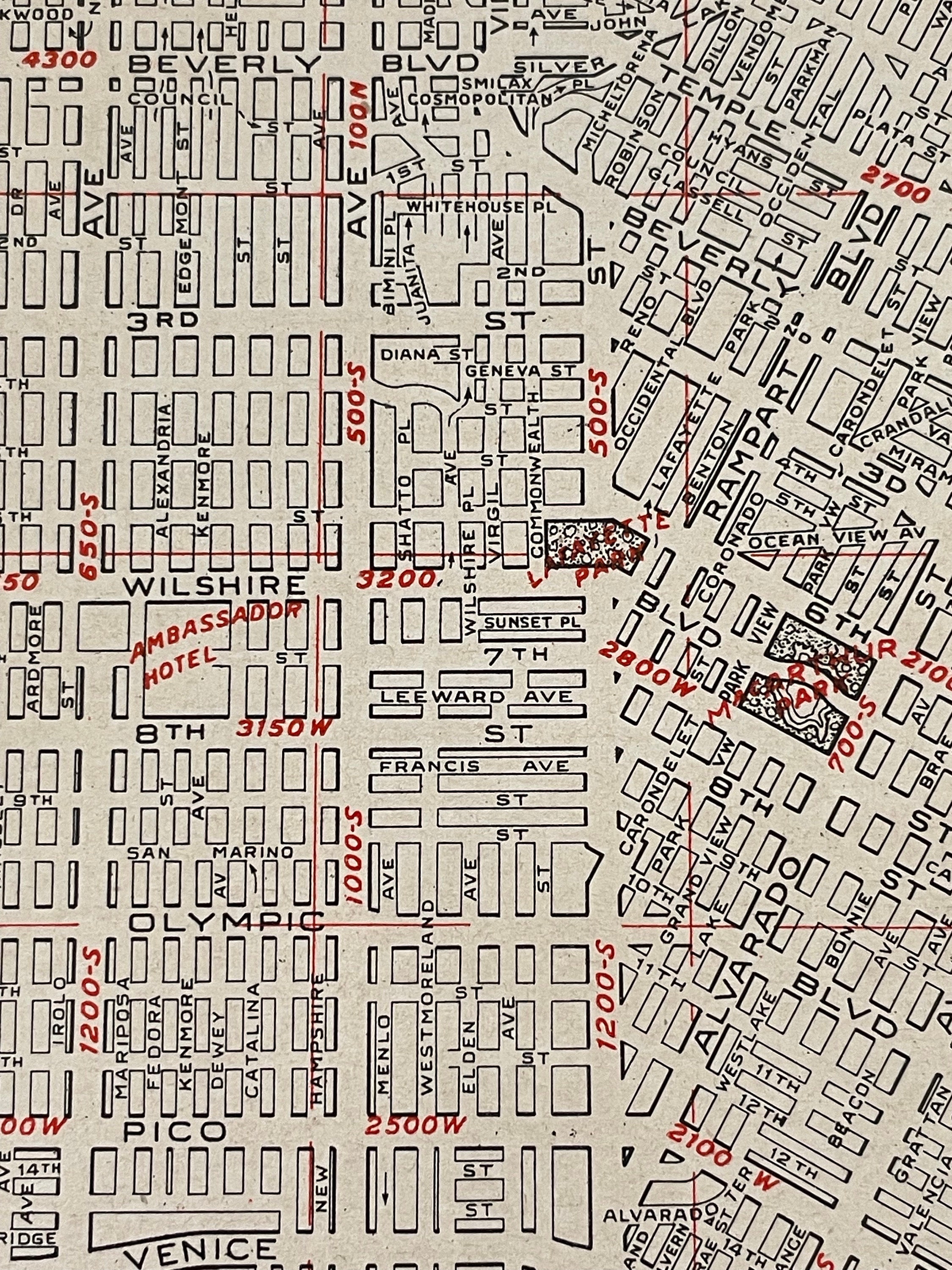 Vintage Los Angeles MidCity MidWilshire Mapa Vintage Road Etsy España