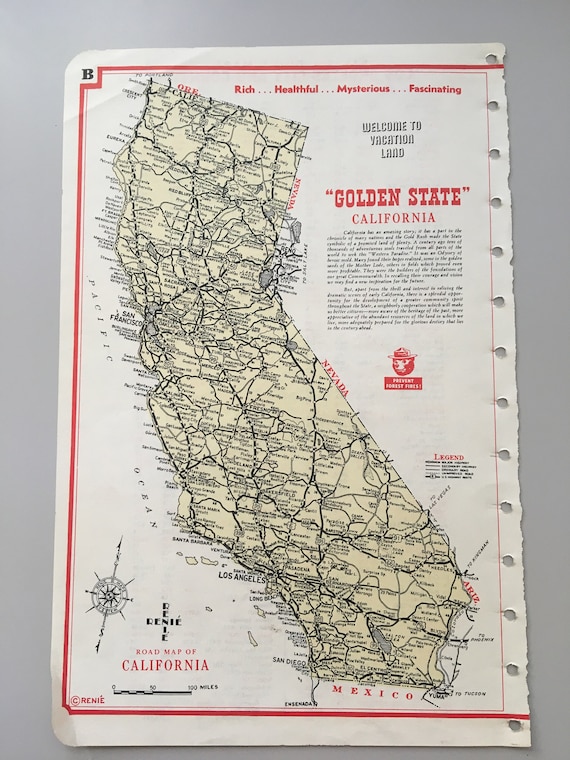 1960's California Map- Golden State- Vintage Road Atlas - Etsy