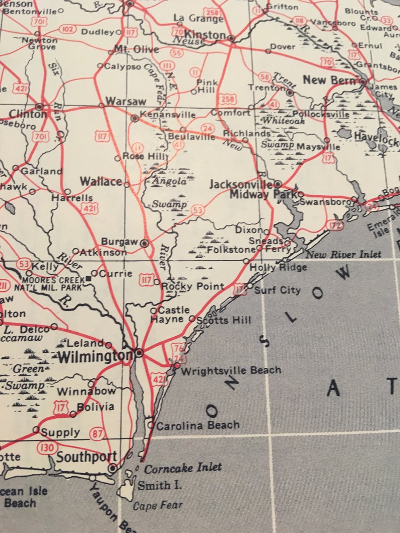 1960s North Carolina State Map Vintage Atlas
