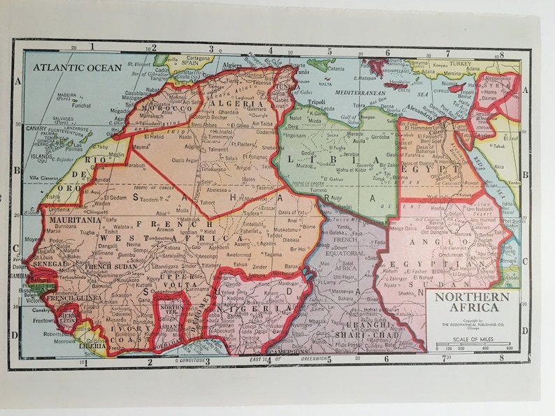 1940s North Africa During WWII Map Vintage Atlas - Etsy Hong Kong