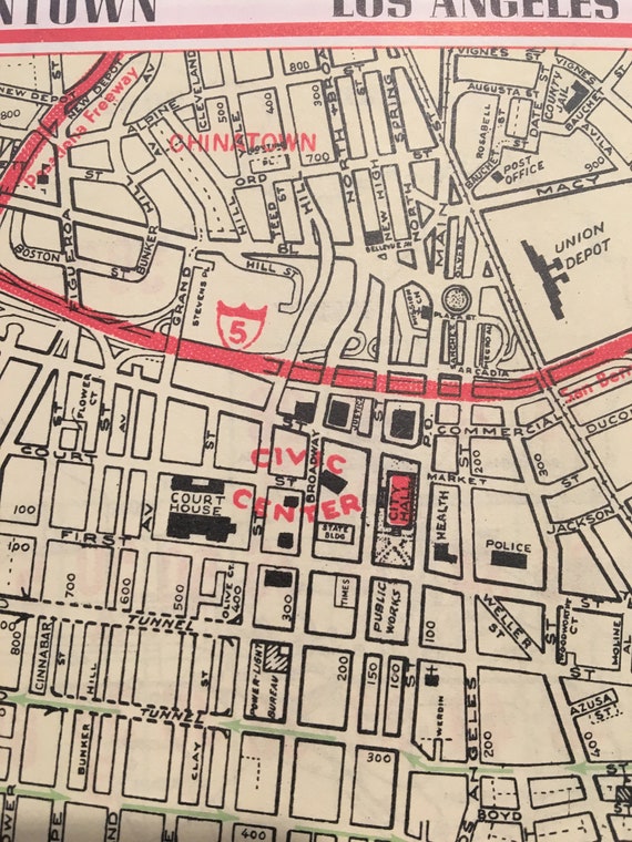 1960's LA Map- Downtown Los Angeles- Vintage Road Atlas - Etsy