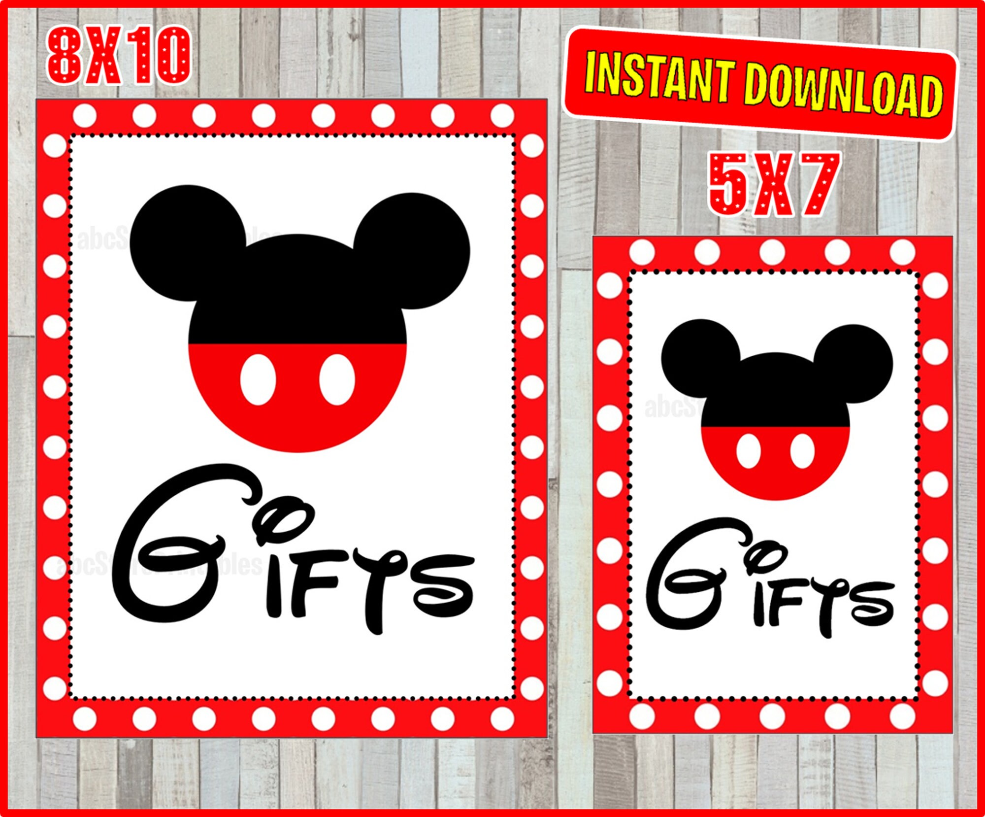 Printable Mickey Mouse Gifts Party Sign 5x7 and 8x10 INSTANT | Etsy