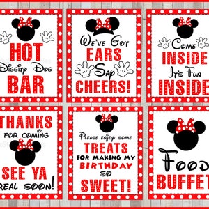 Printable Set of Minnie Mouse Party Signs, 5x7 and 8x10 INSTANT DOWNLOAD