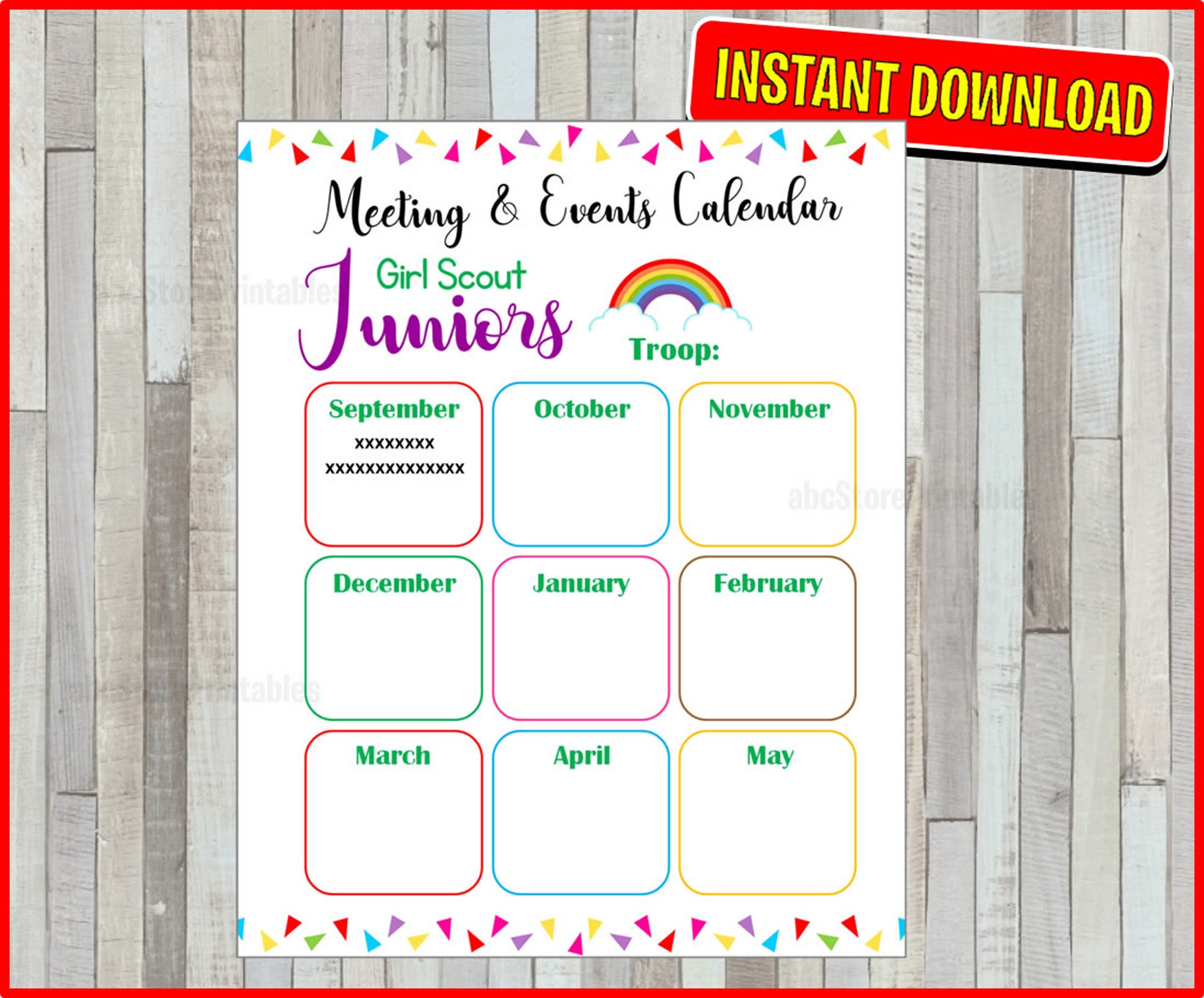 Junior Girl Scout Yearly Calendar Troop Fillable Printable PDF Etsy