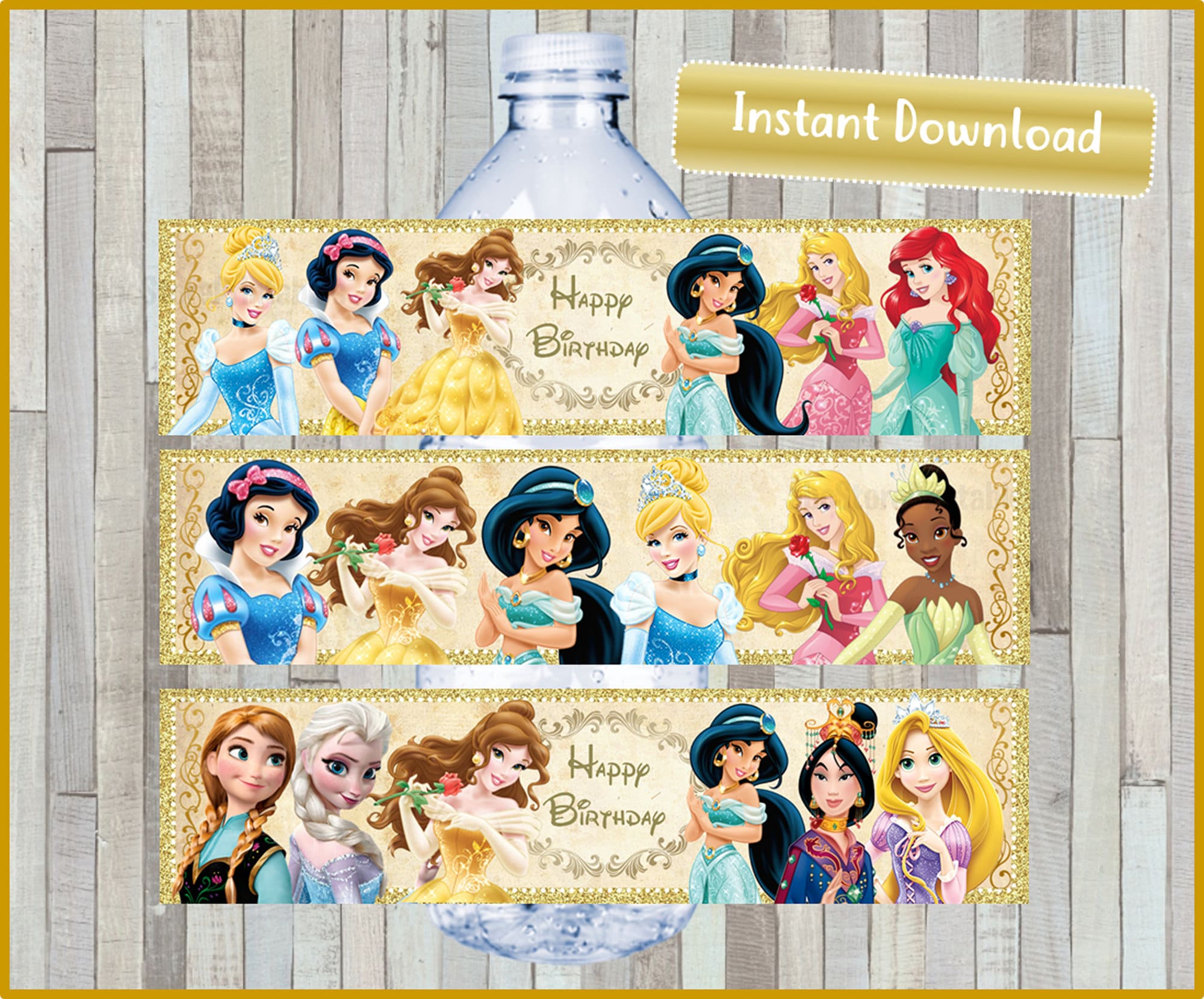 Disney Princess water bottle labels, diy Disney Princess water bottle labels, printable Disney Princess water bottle labels template