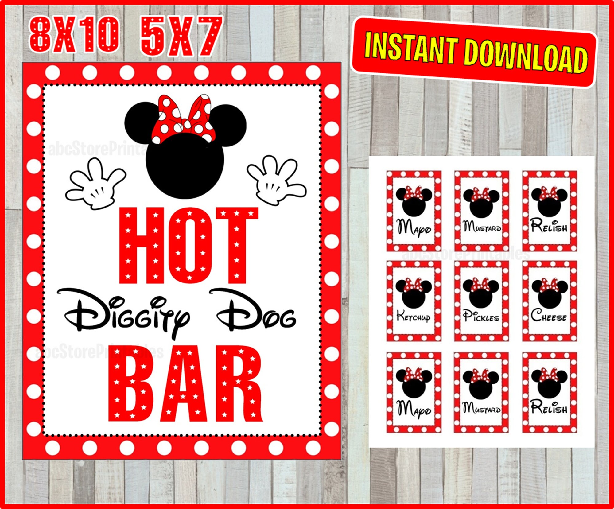 Printable Minnie Mouse Hot Diggity Dog Bar Sign and Condiment Etsy