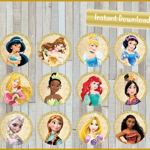 Prinzessin Cupcakes Toppers, druckbare Prinzessinnen Toppers, Prinzessin Party Toppers SOFORTIGER DOWNLOAD