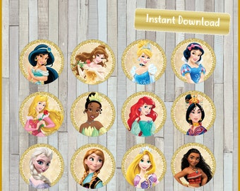 Princess Cupcakes Toppers, Printable Princess Toppers, Princess party Toppers INSTANT DOWNLOAD