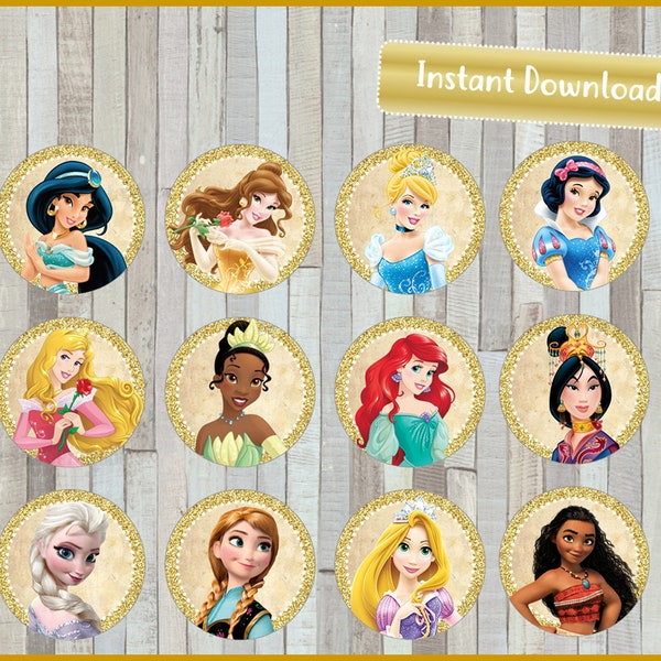 Princess Cupcakes Toppers, Printable Princess Toppers, Princess party Toppers INSTANT DOWNLOAD