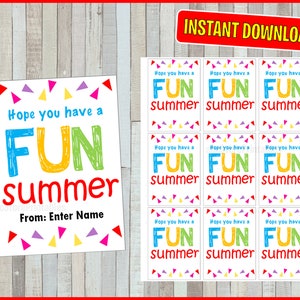 End of School Year Tag, Fun Summer Tag, End of Year Treat Tags, Printable End of Year Favor Tag, Kids Tags for school