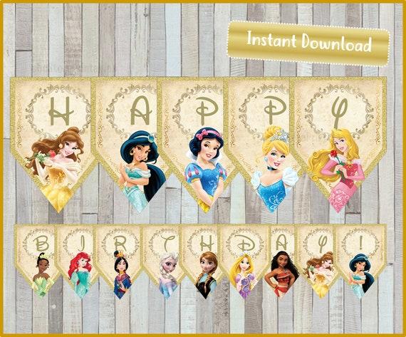 Disney Princess Birthday Banner Disney Princess Happy Etsy